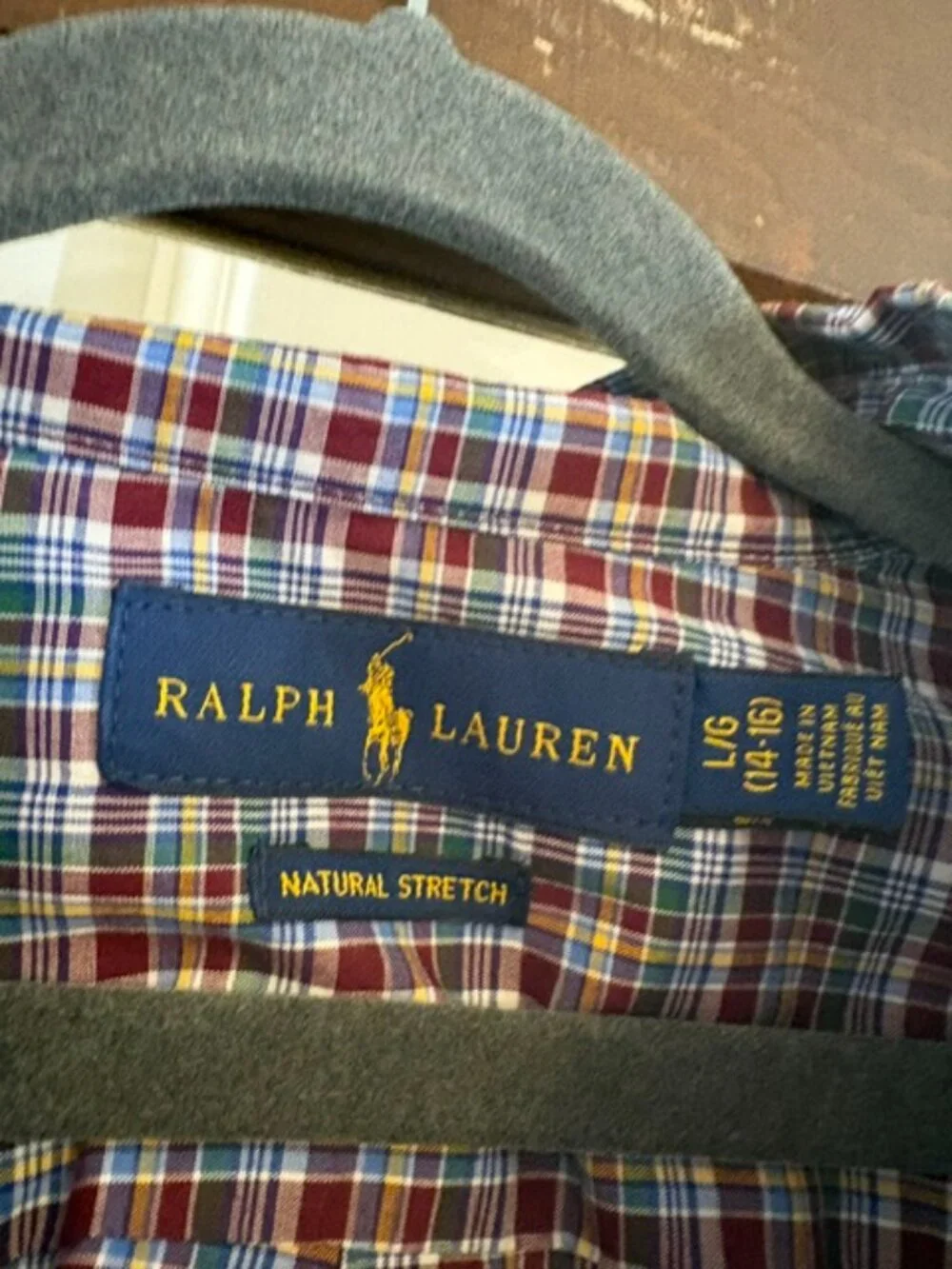 Ralph Lauren Burgundy Plaid Button-Down Shirt, Size Large (14-16)